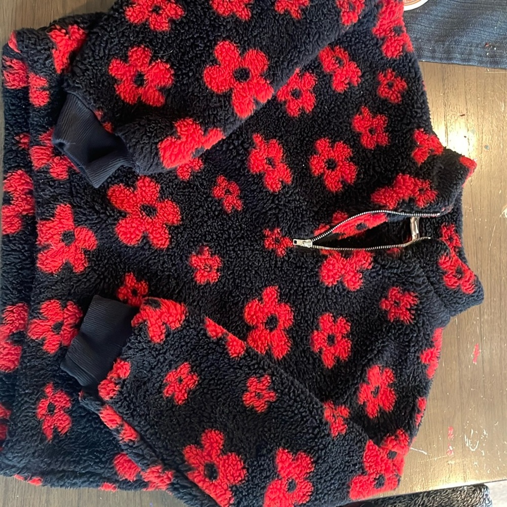 Red and black crop jacket